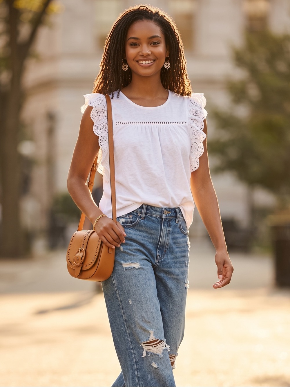 BiBi White Ruffled Tank